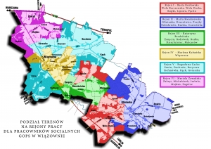 Rejony pracy pracowników socjalnych GOPS w Wiązownie